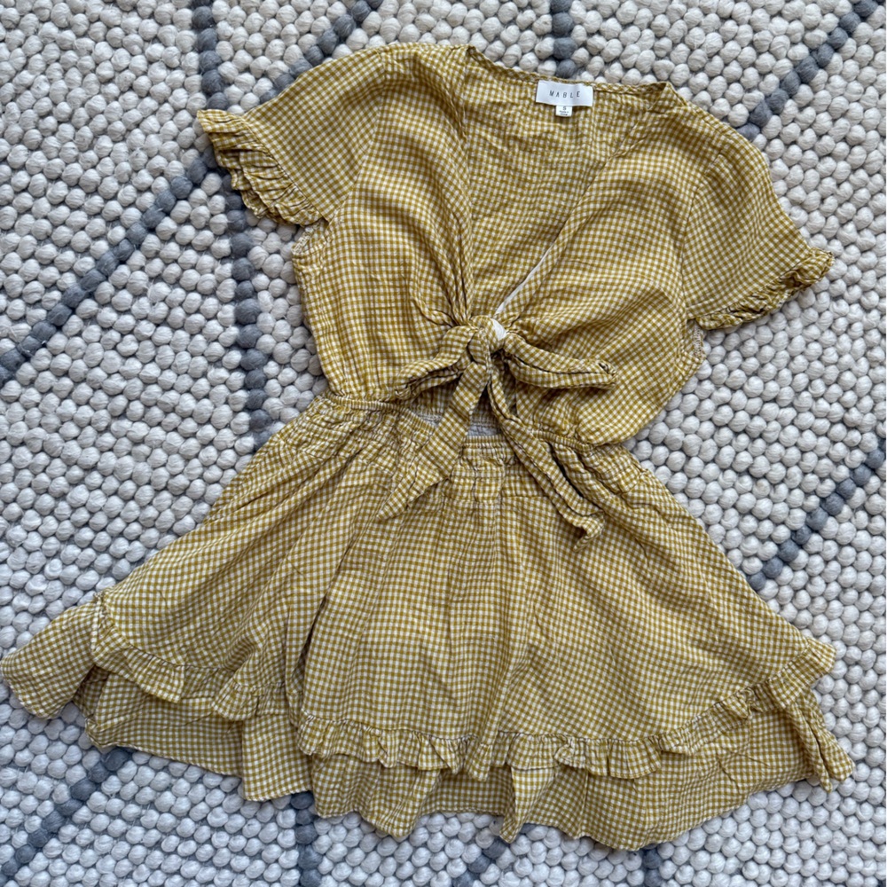MABLE Yellow Gingham Tie-Front Dress